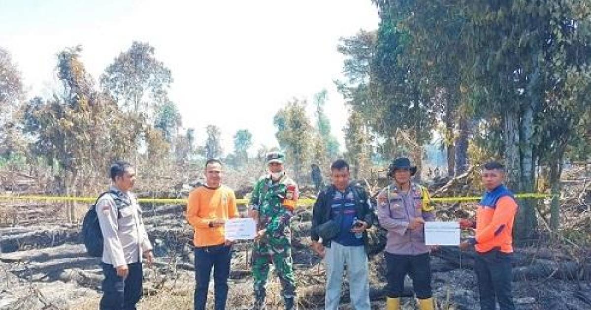 Petugas di lokasi lahan yang terbakar